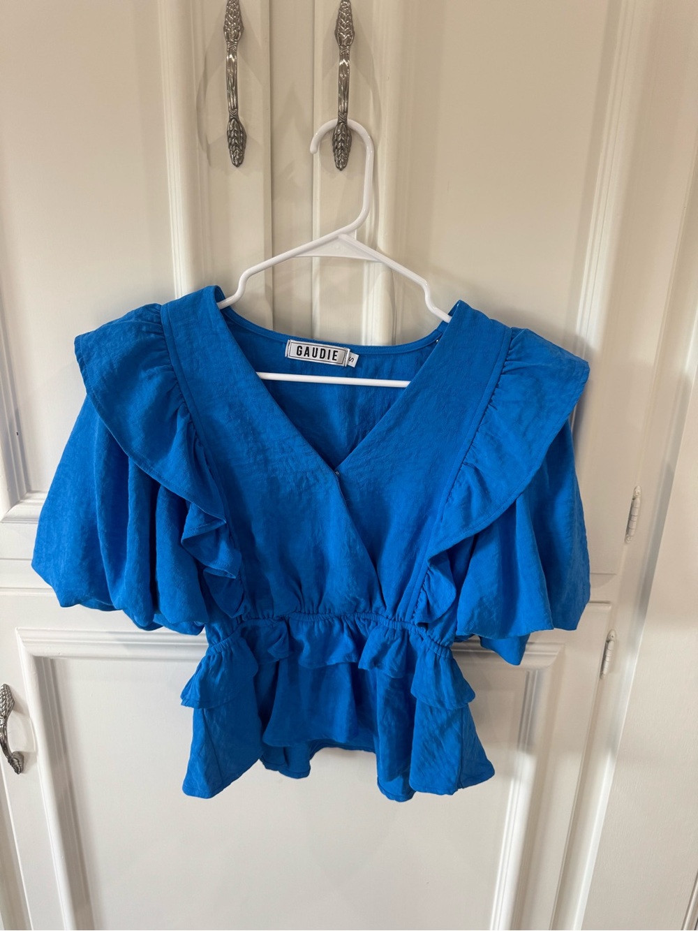 Gaudi' Bright Blue Ruffle Wrap-Style Blouse